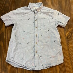 BILLABONG Mens Button Down Shirt Medium Blue Palm Tree Print Short Sleeve Top